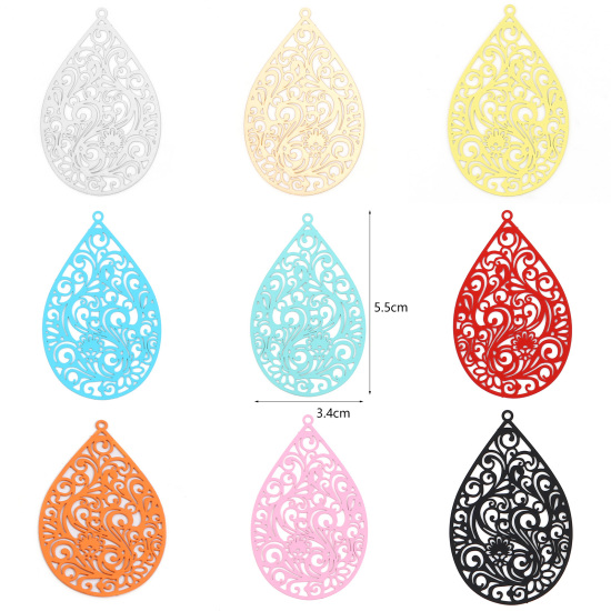 Picture of Iron Based Alloy Filigree Stamping Pendants Multicolor Matte Drop Painted