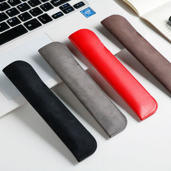 Изображение PU Leather Portable Pen Cover Sleeve Holder For Pocket Office Student Stationery Supplies