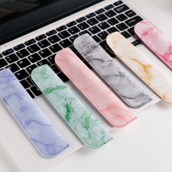Picture of Marbling PU Leather Portable Pen Cover Sleeve Holder For Pocket Office Student Stationery Supplies