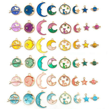 Zinc Based Alloy Galaxy Charms Half Moon Star