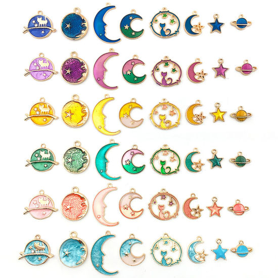 Picture of Zinc Based Alloy Galaxy Charms Half Moon Star