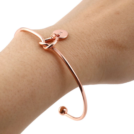 Picture of Open Cuff Bangles Bracelets Rose Gold Round Initial Alphabet/ Capital Letter