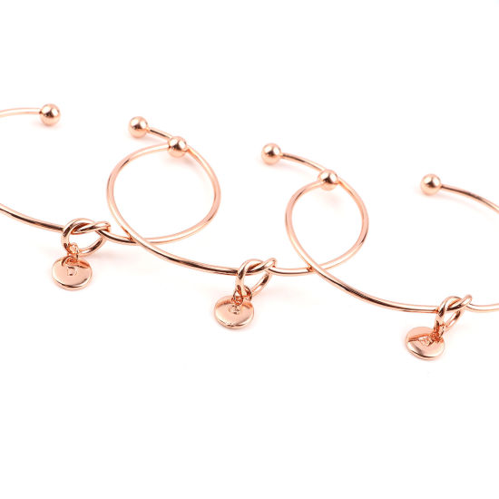 Picture of Open Cuff Bangles Bracelets Rose Gold Round Initial Alphabet/ Capital Letter