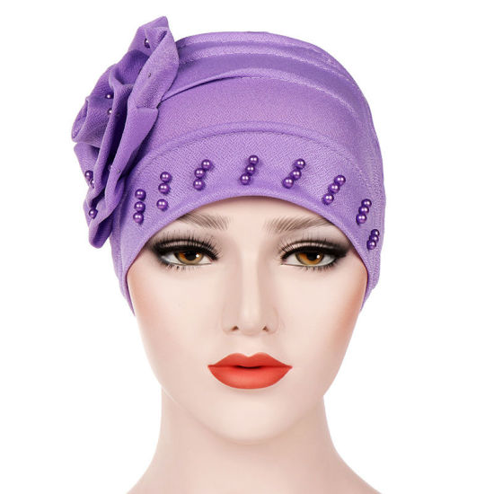 Picture of Cotton Women's Turban Hat Beanie Cap Flower Beaded
