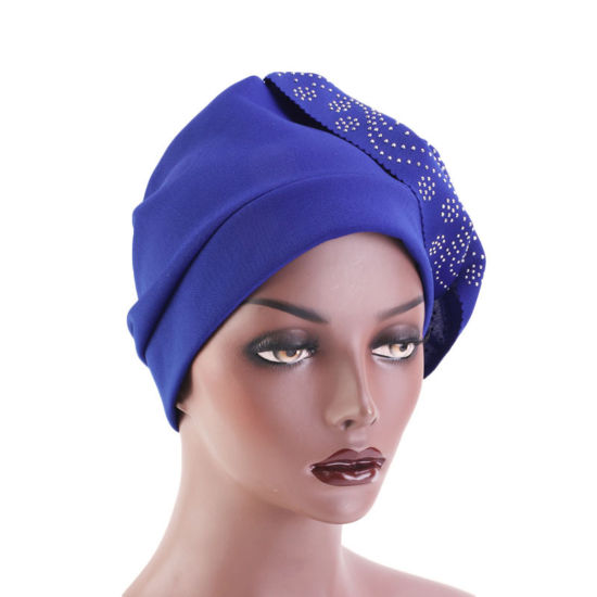 Picture of Cotton Women's Turban Hat Beanie Cap Flower With Hot Fix Rhinestone