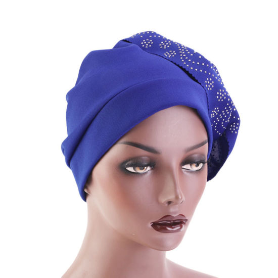 Picture of Cotton Women's Turban Hat Beanie Cap Flower With Hot Fix Rhinestone