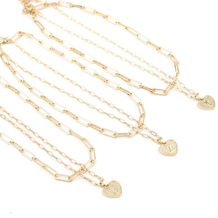 Collares Oro Real Chapado Corazón Mayúscula Letra Claro Circón Artificial 1 Juego