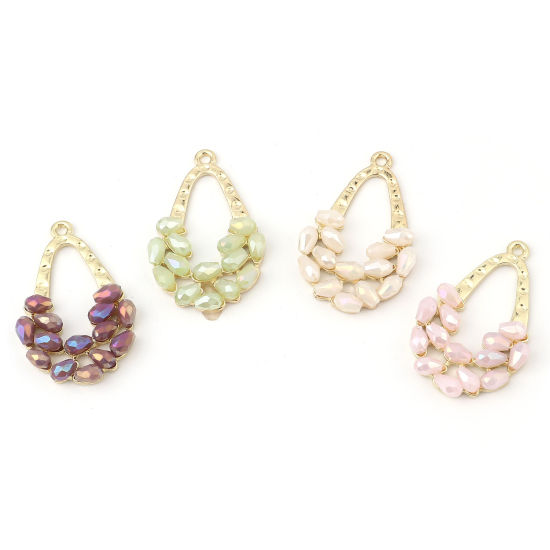 Immagine di Lega di Zinca + Acrilato Ciondoli Goccia Oro Placcato Multicolore 34mm x 22mm , 2 Pz