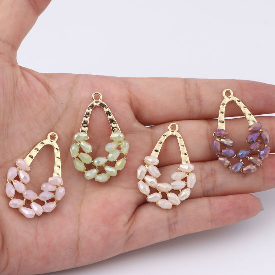 Immagine di Lega di Zinca + Acrilato Ciondoli Goccia Oro Placcato Multicolore 34mm x 22mm , 2 Pz