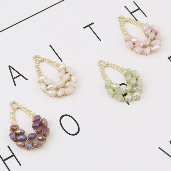 Immagine di Lega di Zinca + Acrilato Ciondoli Goccia Oro Placcato Multicolore 34mm x 22mm , 2 Pz