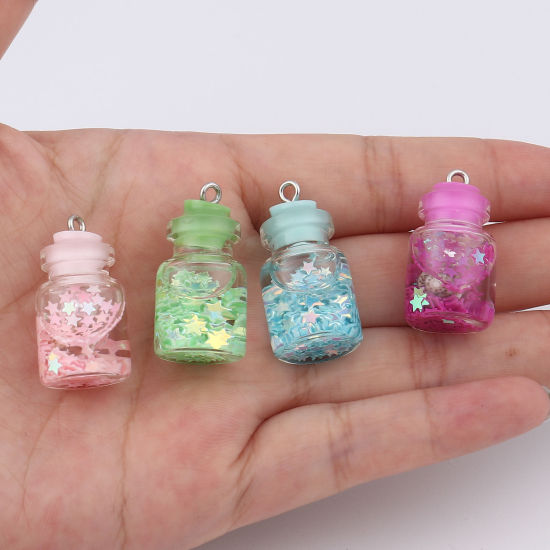 Image de Breloques en Verre Bouteille Etoile Paillettes 5 Pcs