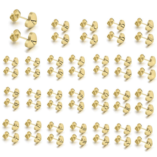 Immagine di Acciaio Inossidabile Orecchini a Perno Cuore Lettera Maiuscola 1 Paio