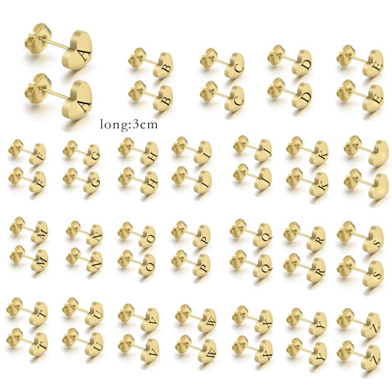 Immagine di Acciaio Inossidabile Orecchini a Perno Cuore Lettera Maiuscola 1 Paio