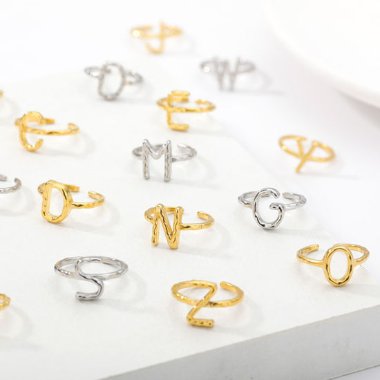 Bild von Edelstahl Offen Verstellbar Ring Ring Anfangsbuchstabe/ Großbuchstabe 1 Stück