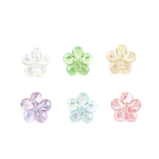 Imagen de Acrílico Cuentas Flor , Multicolor Transparente AB Color 12mm x 12mm, Agujero: Aprox 2.4mm, 200 Unidades
