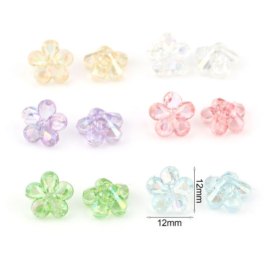 Imagen de Acrílico Cuentas Flor , Multicolor Transparente AB Color 12mm x 12mm, Agujero: Aprox 2.4mm, 200 Unidades