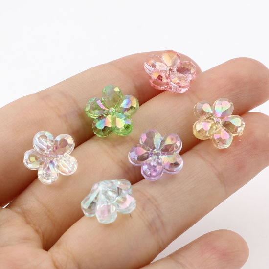 Imagen de Acrílico Cuentas Flor , Multicolor Transparente AB Color 12mm x 12mm, Agujero: Aprox 2.4mm, 200 Unidades