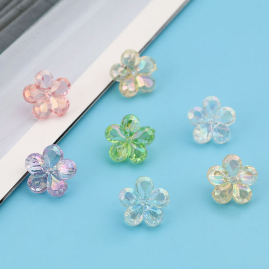 Imagen de Acrílico Cuentas Flor , Multicolor Transparente AB Color 12mm x 12mm, Agujero: Aprox 2.4mm, 200 Unidades