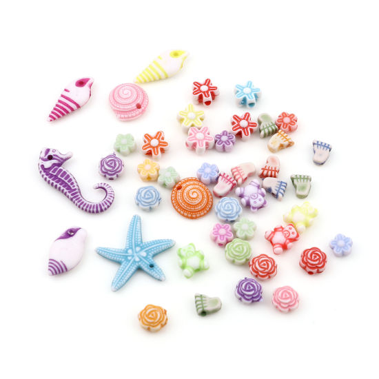 Image de Perles en Acrylique Ours Couleur au Hasard Fleurs 1000 Pcs