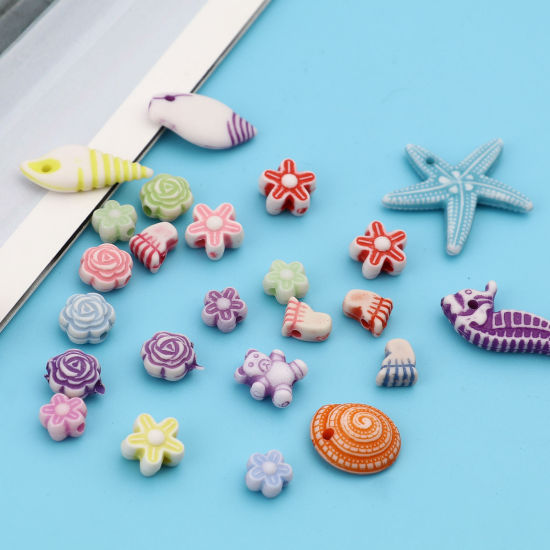 Image de Perles en Acrylique Ours Couleur au Hasard Fleurs 1000 Pcs