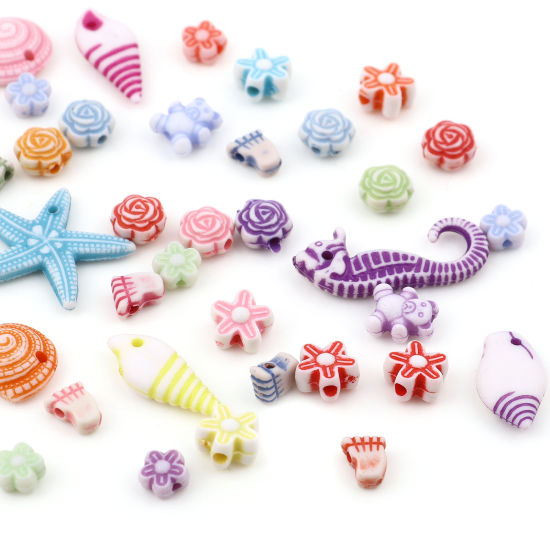 Image de Perles en Acrylique Ours Couleur au Hasard Fleurs 1000 Pcs