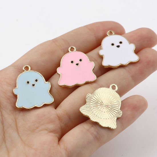 Immagine di Lega di Zinco Charms Halloween Fantasma Multicolore Smalto 24mm x 20mm , 10 Pz
