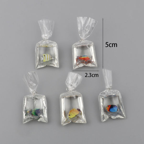 Image de Pendentifs Bijoux d'Océan en Résine Sac Multicolore Poisson 50mm x 23mm, 5 Pcs