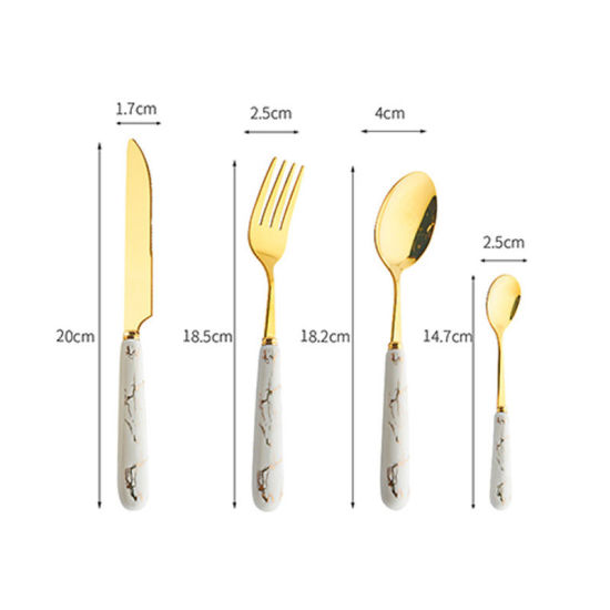 Изображение Stainless Steel & Ceramic Knife Fork Spoon Set Flatware Cutlery Tableware