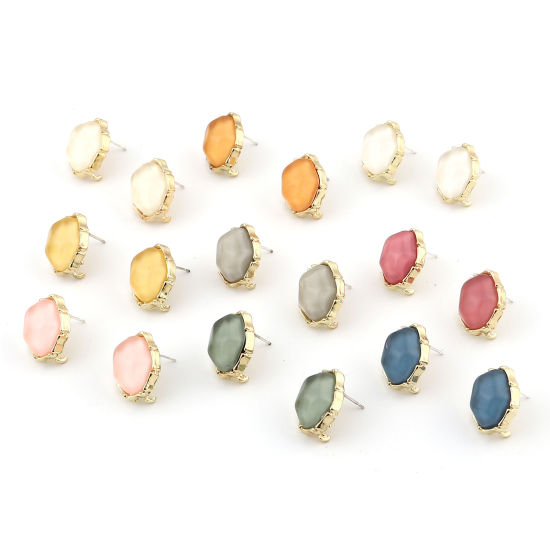 Imagen de Aleación de metal de Zinc + Acrílico Pendientes Óvalo Chapado en Oro Multicolor W/ Lazo 17mm x 14mm, 4 Unidades