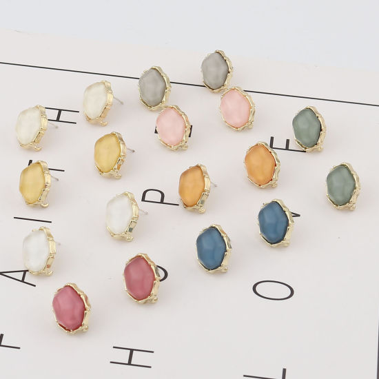 Imagen de Aleación de metal de Zinc + Acrílico Pendientes Óvalo Chapado en Oro Multicolor W/ Lazo 17mm x 14mm, 4 Unidades