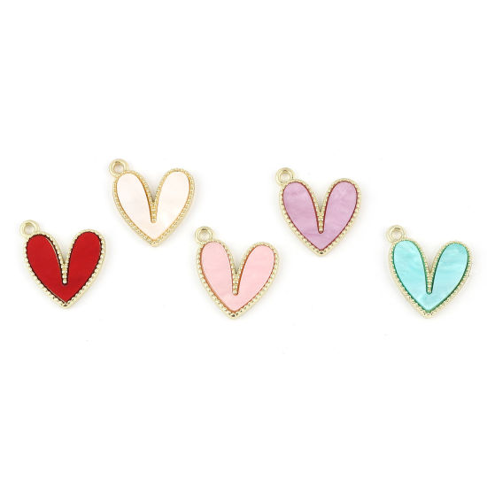 Immagine di Lega di Zinca + Acrilato Charms Cuore Oro Placcato Multicolore 18mm x 15mm , 10 Pz