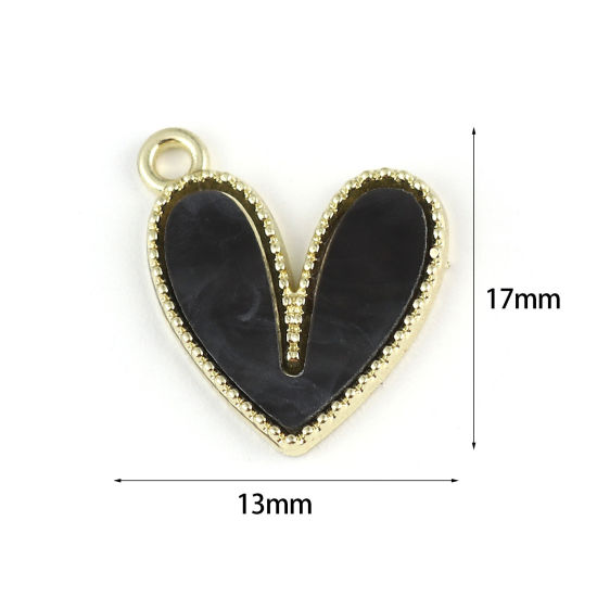 Immagine di Lega di Zinca + Acrilato Charms Cuore Oro Placcato Multicolore 18mm x 15mm , 10 Pz