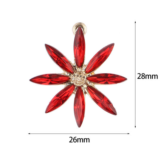 Picture of Zinc Based Alloy Charms Flower Gold Plated Multicolour Cubic Zirconia 28mm x 26mm, 5 PCs