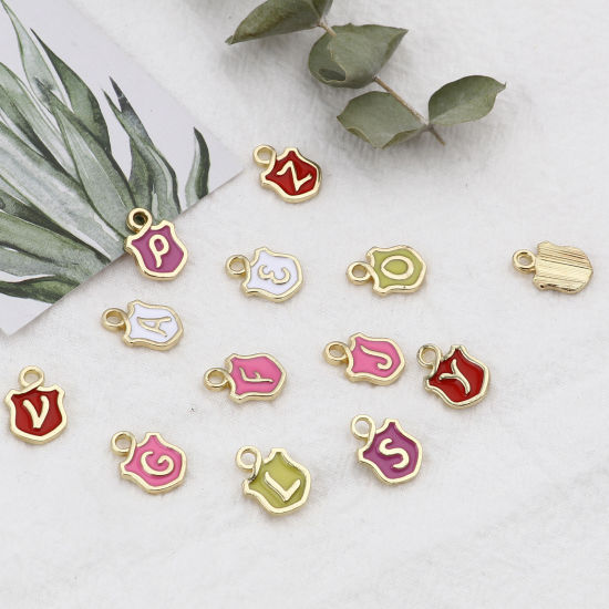 Picture of Zinc Based Alloy Charms Shield Initial Alphabet/ Capital Letter Enamel