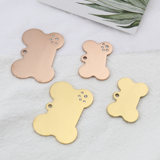 Picture of Stainless Steel Pet Memorial Pendants Bone Multicolor Blank Stamping Tags Clear Rhinestone 1 Piece