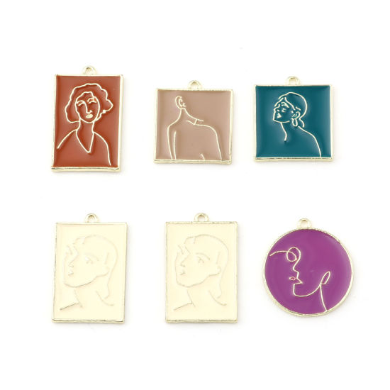 Immagine di Lega di Zinco Charms Geometrica Oro Placcato Multicolore Uomini Smalto 5 Pz