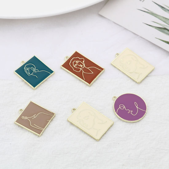 Immagine di Lega di Zinco Charms Geometrica Oro Placcato Multicolore Uomini Smalto 5 Pz