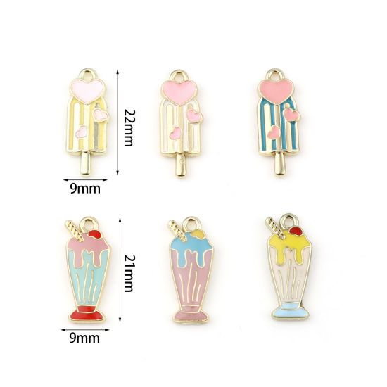 Immagine di Lega di Zinco Charms Gelatto Oro Placcato Multicolore Smalto 5 Pz