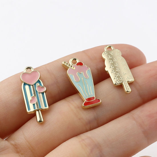 Immagine di Lega di Zinco Charms Gelatto Oro Placcato Multicolore Smalto 5 Pz