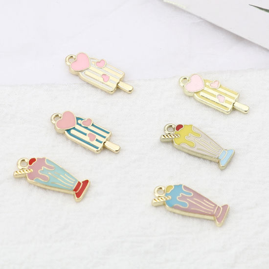 Immagine di Lega di Zinco Charms Gelatto Oro Placcato Multicolore Smalto 5 Pz