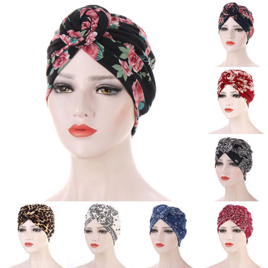Picture of Polyester Tied Knot Flower Printed Women's Turban Hat