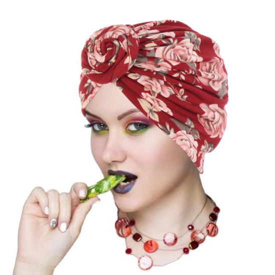 Bild von Polyester Tied Knot Flower Printed Frauen Turban Hut