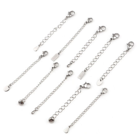 Picture of Stainless Steel Extender Chain For Jewelry Necklace Bracelet Silver Tone Lobster Clasp 6cm(2 3/8") long, 5 PCs