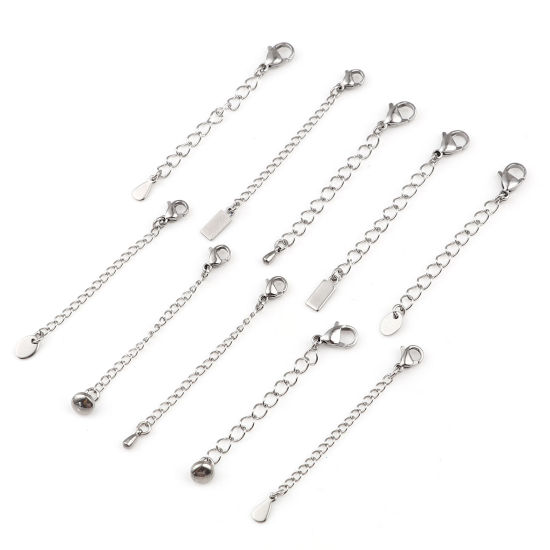 ステンレス鋼 アジャスターチェーンネックレスブレスレット用 シルバートーン ロブスタークラスプ 6cm長さ、 5 本 の画像