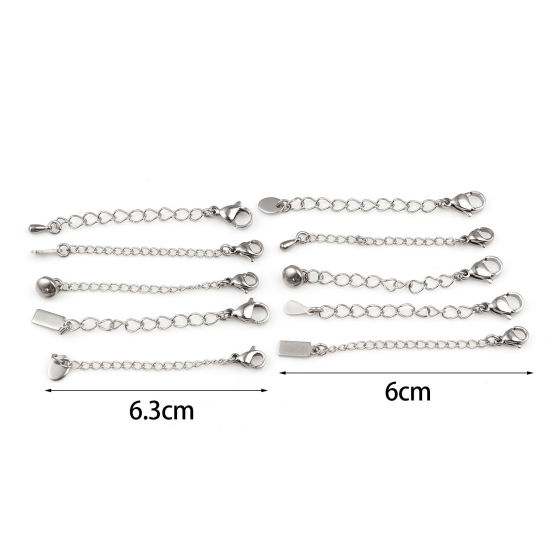 ステンレス鋼 アジャスターチェーンネックレスブレスレット用 シルバートーン ロブスタークラスプ 6cm長さ、 5 本 の画像