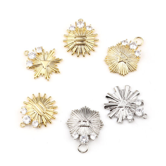 Immagine di Ottone Charms Multicolore Fiocco di Neve Trasparente Strass 2 Pz