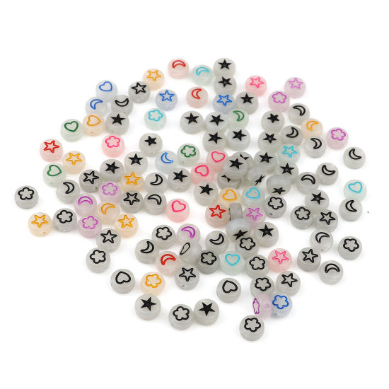 Image de Perles en Acrylique Plat-Rond Multicolore Pentacle Env. 7mm Dia, Trou: env. 1.5mm, 500 Pcs