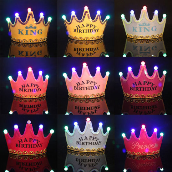 Image de Fournitures non tissées de fête d'anniversaire de chapeau de couronne de lumière de LED pour des enfants et des adultes