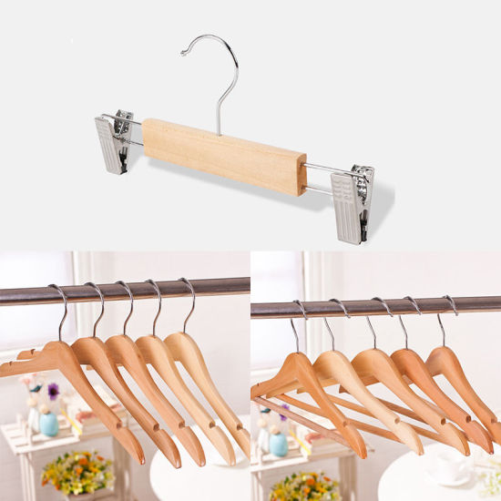 Picture of Stainless Steel & Natural Wood Adult Clothes Hanger Non-Slip