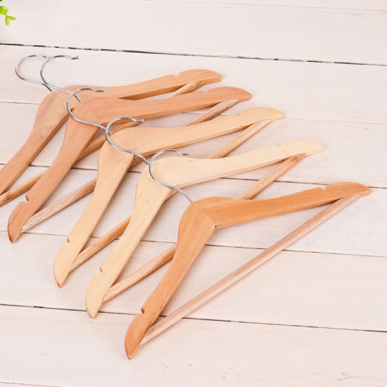 Picture of Stainless Steel & Natural Wood Adult Clothes Hanger Non-Slip